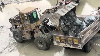 CAT 966D Wheel Loader Loading Massive Stones into Dump Truck | Extreme Quarry Machine Power 🚜🪨🚛