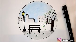 تعلم رسم منظر سهل للمبتدائين | رسم سهل بالالوان الخشبية | How To Draw an Easy Scenery For Beginners