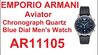 AR11105 - EMPORIO ARMANI Chronograph Watch Dial Blue Aviator Quartz Men\'s YouTube 