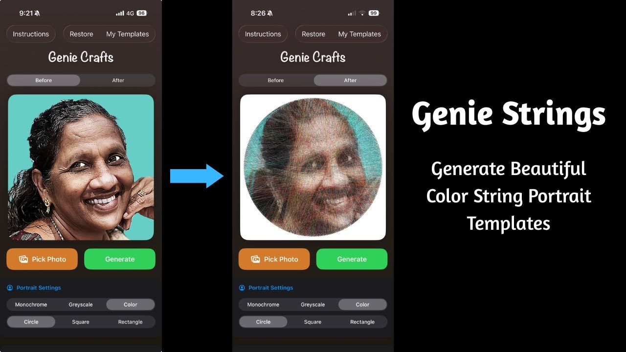 GENIE STRINGS - String Portrait Template Generation App | Custom Templates for Thread Portrait