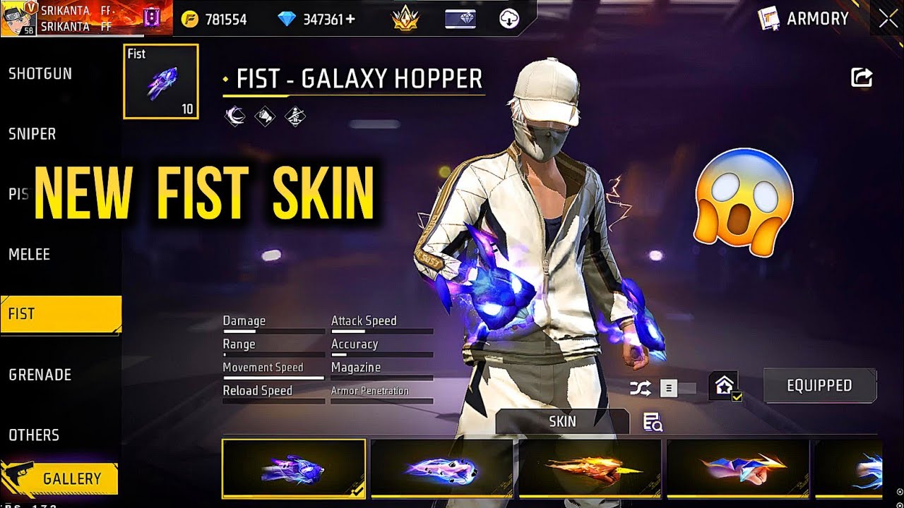 New Fist Skin Free Fire | Galaxy Hopper Fist Skin Gameplay | New Bunny ...
