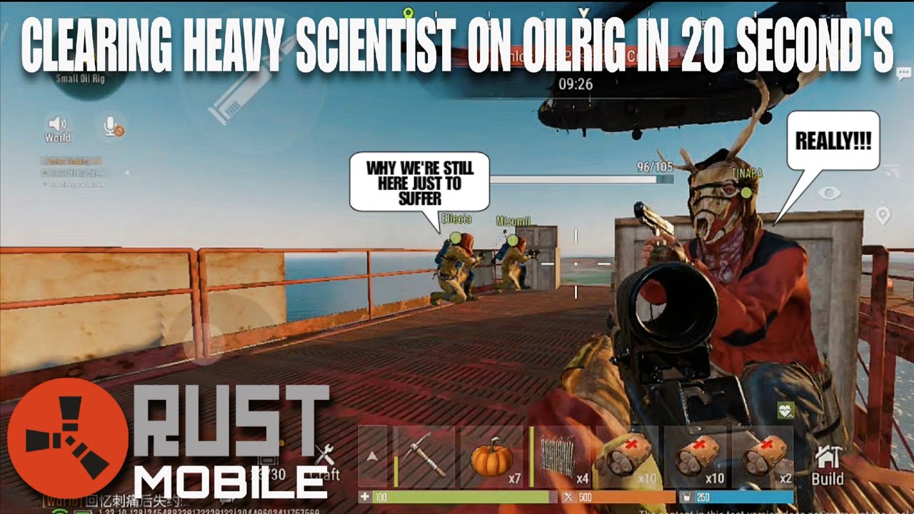 I Teach My New Friends How to Clear Heavy Scientist on Oilrig in 20 seconds - Rust Mobile 