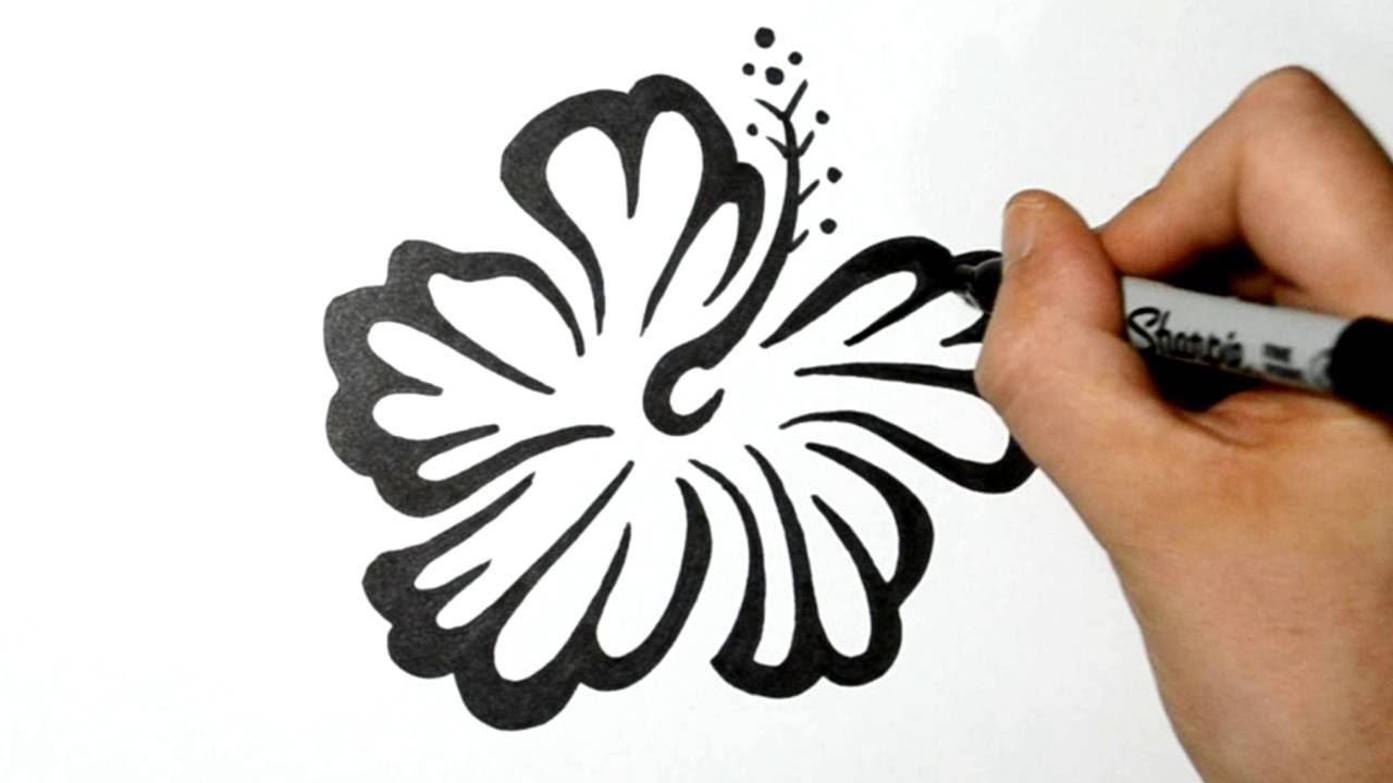 How to Draw an Hawaiian Flower - Tribal Tattoo Design Style - YouTube