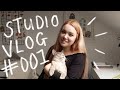 Studio vlog 001  cats painting making stickers and opening art mail 