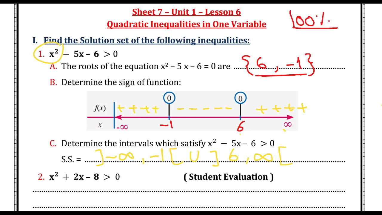 1st sec - 21/10 - Lesson 6 Solution set of 2nd degree Inequalities ...