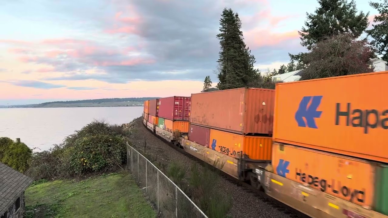 Union Pacific super long double decker train. Steilacoom WA