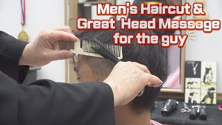 Men's haircut  & Great Head Massage for the guy ASMR + rain sounds