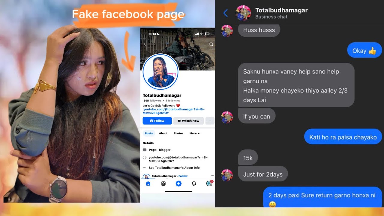 मेरो Fake facebook page create ⚠️ गरेर पैसा माग्दै हिडेछ