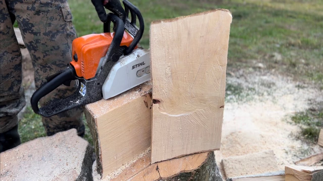 Stihl MS 180 difficult challenge for me and for the saw, extracting the ...