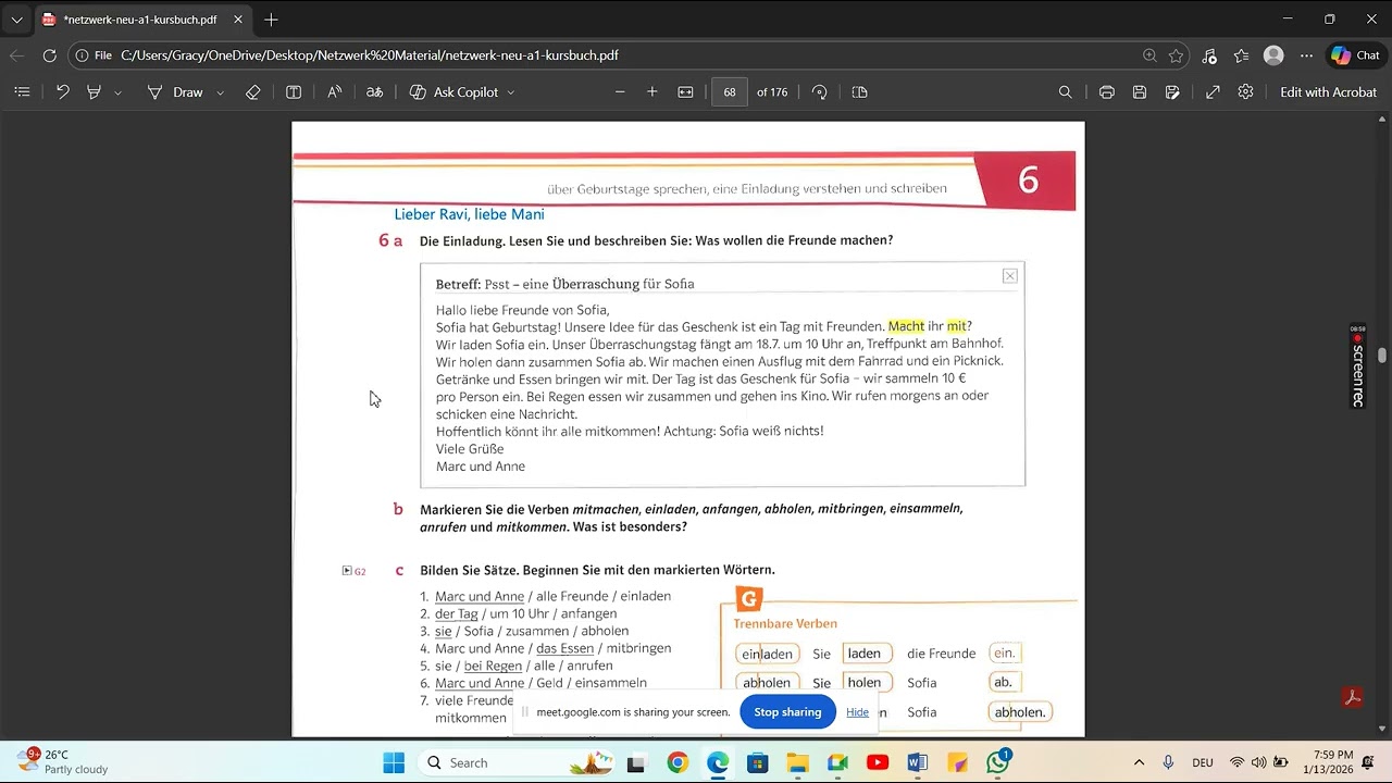 German A1 Online Class Batch 7 Day 23 13 01 2026 19 50 48 REC