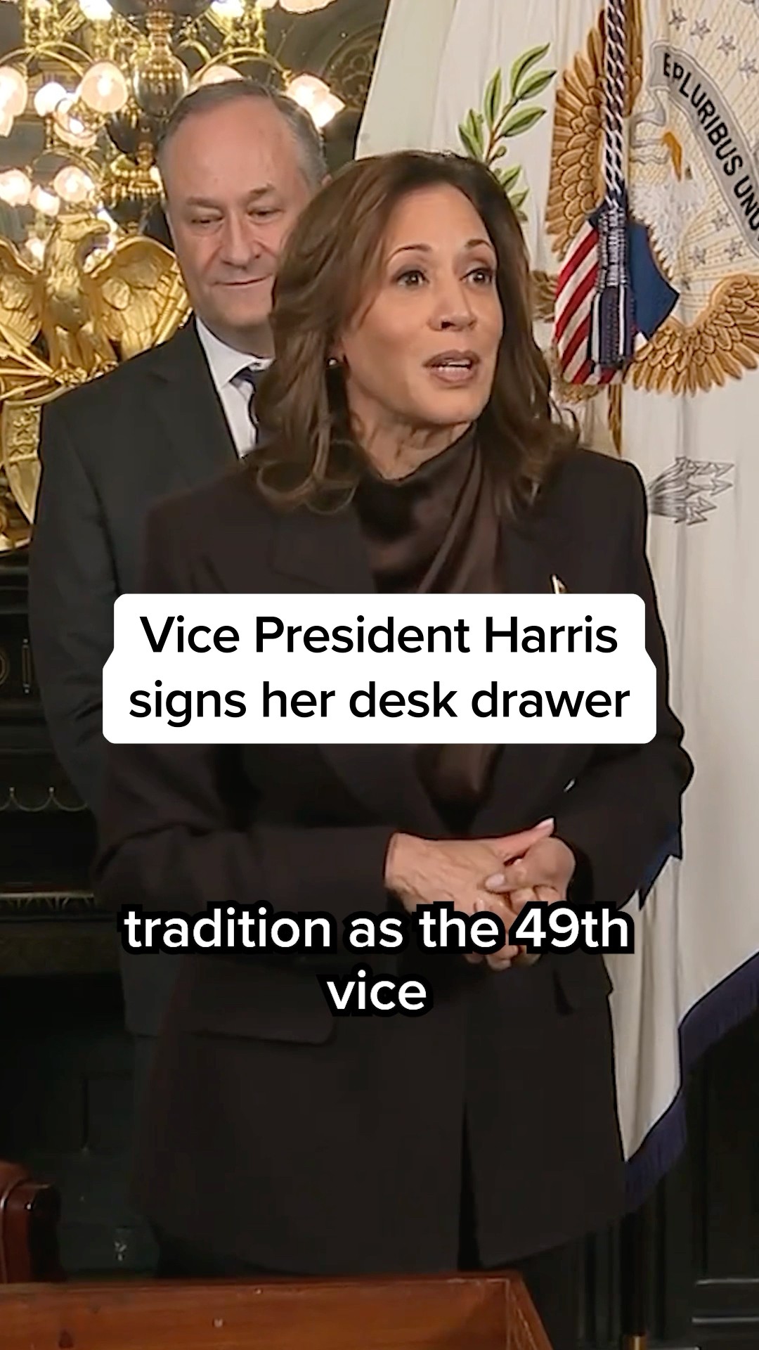 Vice President Harris signs her desk drawer