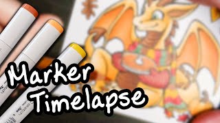 Pumpkin Pie Dragon | Copic Marker Illustration Timelapse