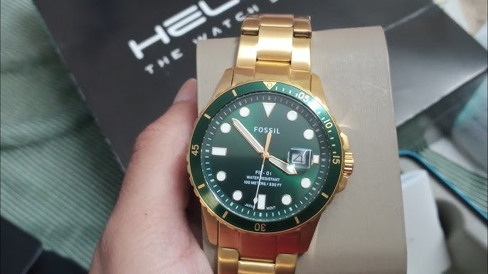 Fossil Blue Three-Hand Date Gold Stainless Steel Green Dial FS5950 - YouTube