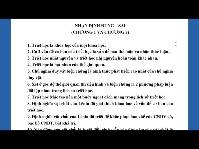 54 câu hỏi đúng - sai môn Triết học Mác - Lênin (Phần 1) class=