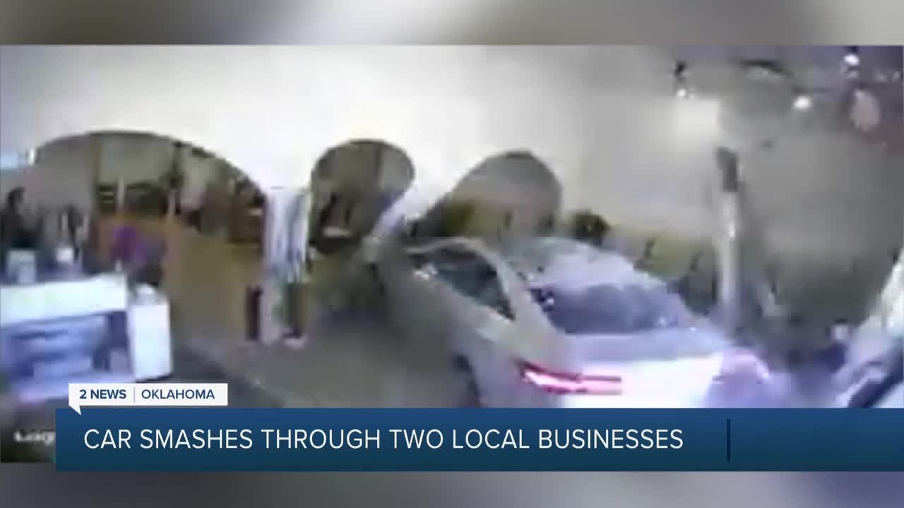 Car smashes through two local businesses - YouTube