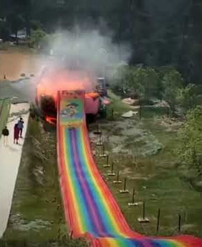 lady sliding into fresh lava