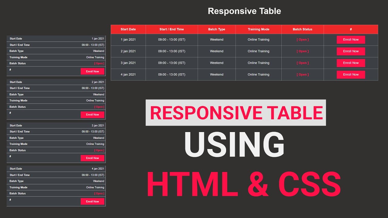 css ตาราง  Update  How To Create Responsive Table In HTML \u0026 CSS || How To Make Responsive Table Using HTML \u0026 CSS