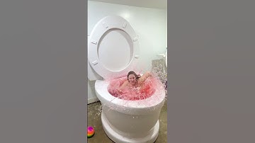 CANNONBALLS in the Worlds Largest Toilet Red Pool with HUGE SPLASH #shorts