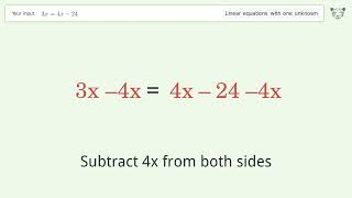 Solve 3x=4x-24: Linear Equation Video Solution | Tiger Algebra