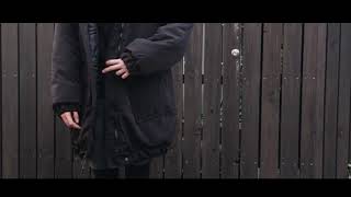 ファー付きモッズコート オーバーサイズ 中綿 ロングコート ジャケット フェイクファー ドルマンスリーブ ブラック 黒 冬　黒モフ　真空梱包