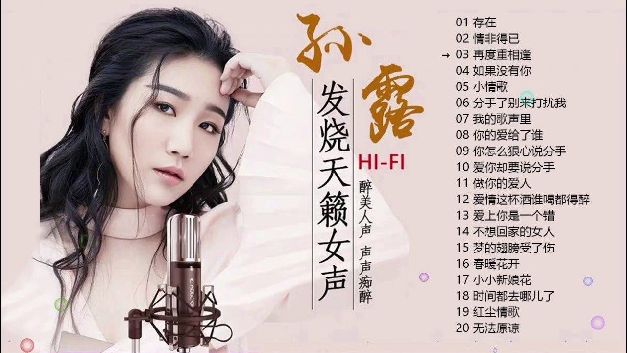 孙露歌曲精选 磁性唯美 发烧女声 存在/情非得已/如果没有你/爱情这杯酒谁喝都会醉/我的歌声里/春暖花开/小小新娘花/时间都去哪了/无法原谅 ...