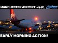 SUPER Early Morning Wet Runway Arrivals Departures Manchester Airport 4K Plane Spotting with ATC