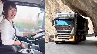 Dangerous Road Trip. Female Truck Driver Miao