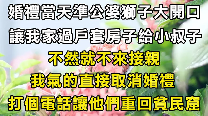 婚禮當天準公婆獅子大開口，讓我家過戶套房子給小叔子，不然就不來接親，我氣的直接取消婚禮，隨後打個電話讓他們重回貧民窟#翠花的秘密 - 天天要聞