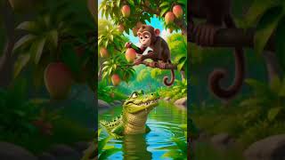 🐊 चालाक बंदर ने मगरमच्छ को दिया ऐसा धोखा, देखकर रह जाएंगे हैरान! 🔥#monkey #crocodile #shots