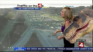 Kim DeGiulio gets prehistoric surprise while doing traffic