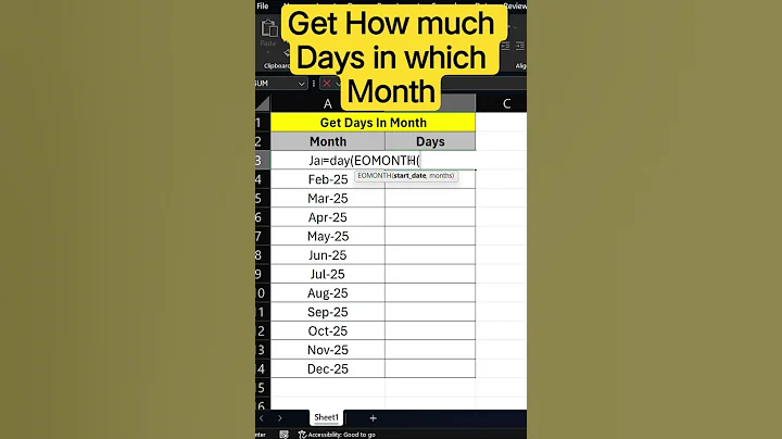 ⚡ Excel Magic! Count Days in Month Automatically! #dataanalysis #shorts #excel  #shortvideo
