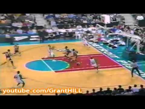 Grant Hill dunks at Kobe Bryant & Eddie Jones near...
