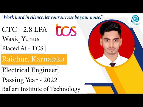 Congrats Wasiq Yunus Selected In TCS 2 8 LPA Electrical Engineer PoY 2022 Raichur Karnataka 