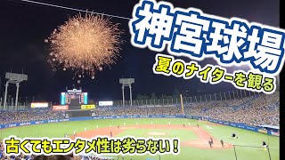 【どんな雰囲気!?】明治神宮野球場　歴史ある神宮球場の夏ナイターはエンタメ性でも他球場に負けてないぞ！（内野席S）