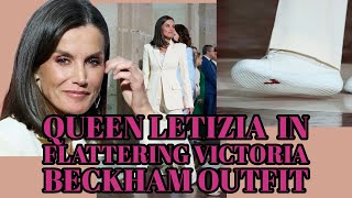 Queen Letizia surprises in flattering Victoria Beckham outfit and trainers.