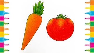 How to draw Carrot and Tomato For Kids Easy drawing How to draw Carrot and Tomato For Kids Easy drawing