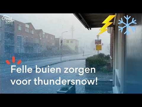 Felle sneeuwbuien met onweer in Nederland (05/04)