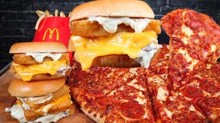 ASMR DOMINOS DOUBLE CHEESE DOUBLE PEPPERONI PIZZA, DOUBLE FILET-O-FISH AND MCDONALD'S FRIES