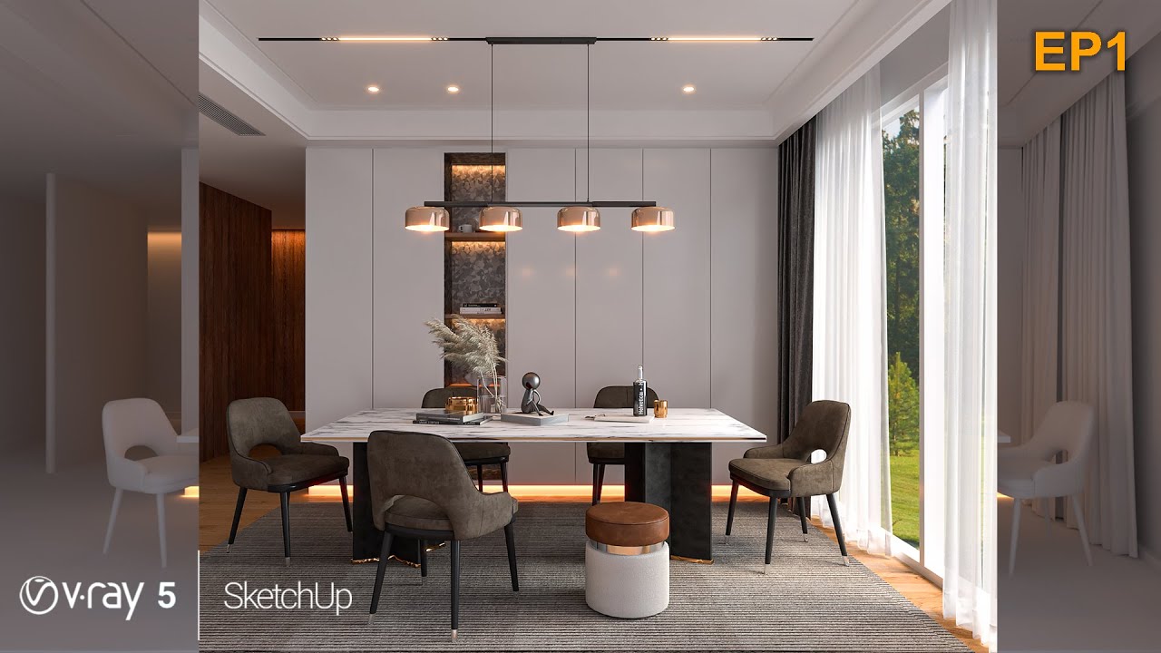 Vray 5 Sketchup Interior #4 - YouTube