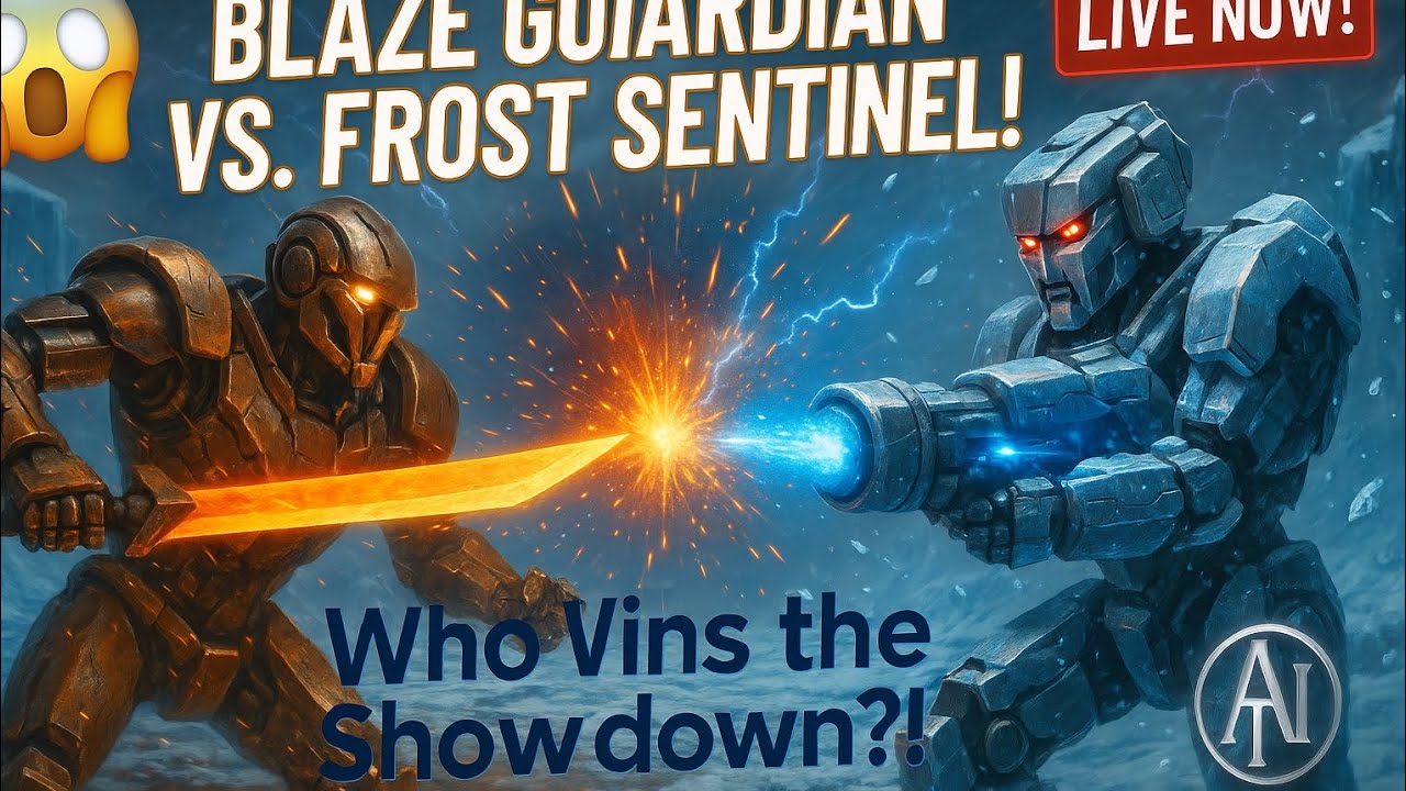 Cyber Titan Showdown: Blaze Guardian vs. Frost Sentinel