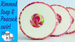 Rimmed soap, peacock swirl, round soap, cold process soap making tutorial