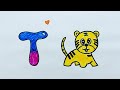 How to draw T || T for Tiger || How to draw Tiger Easy Step by Step for kids ||