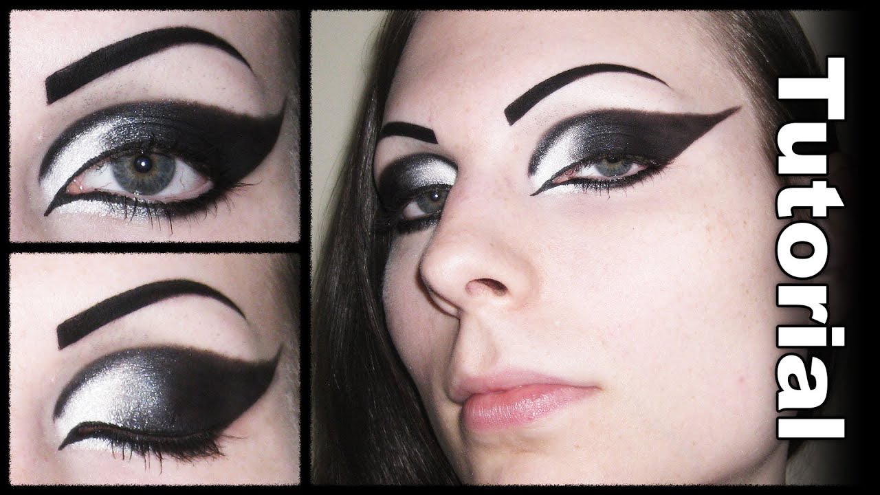 Dramatic Gothic White To Black Extended Winged Cat Eye Makeup
