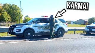 KARMA AT ITS BEST!! SWEET JUSTICE HAS BEEN SERVED! *Driving on the Shoulder into a COP!*