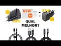 Cabos Usb C 100w e 240w - Unbox, Teste E comparativo.