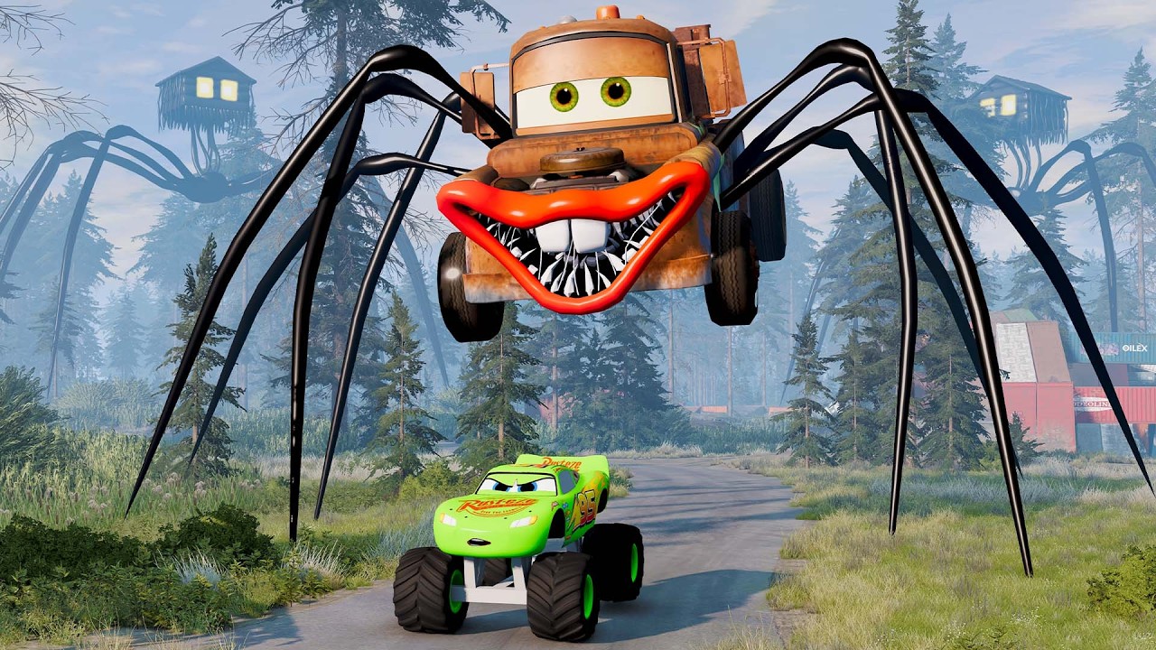 Epic escape from The Zombie Lightning McQueen Eater, Mater Eater, Fire Engine Eater |BeamNG.Drive