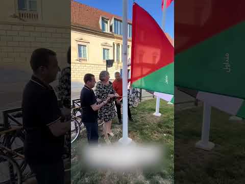 رفع علم فلسطين في ساحة حقوق الإنسان