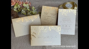 Thiệp cưới sang trọng màu kem DQ2115, in thiệp cưới Sài gòn