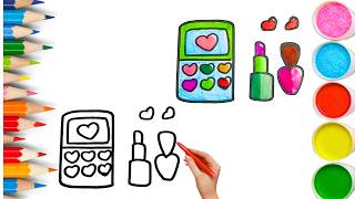 How To Draw cute Makeup set Drawing, Painting & Coloring For Kids and Toddlers_ Child Art 🐋🌈🎨