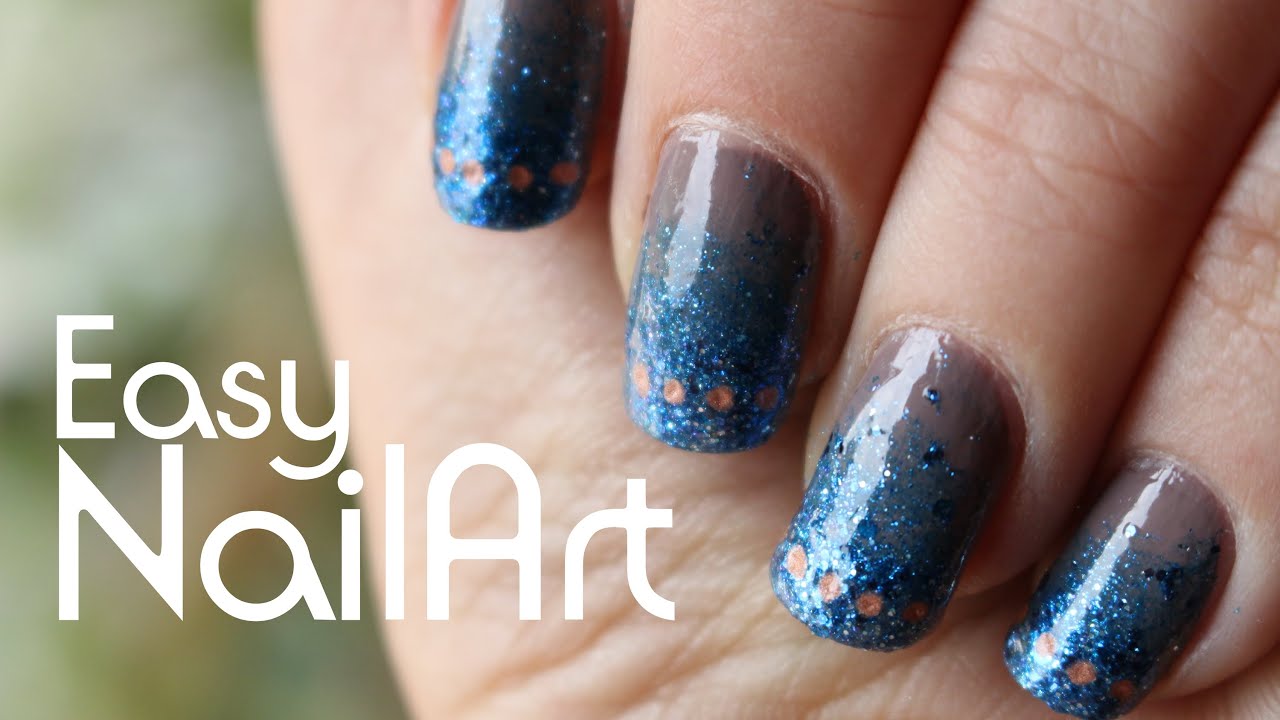 Easy NailArt #8 | Blue Glamour Nails | Tutorial - YouTube